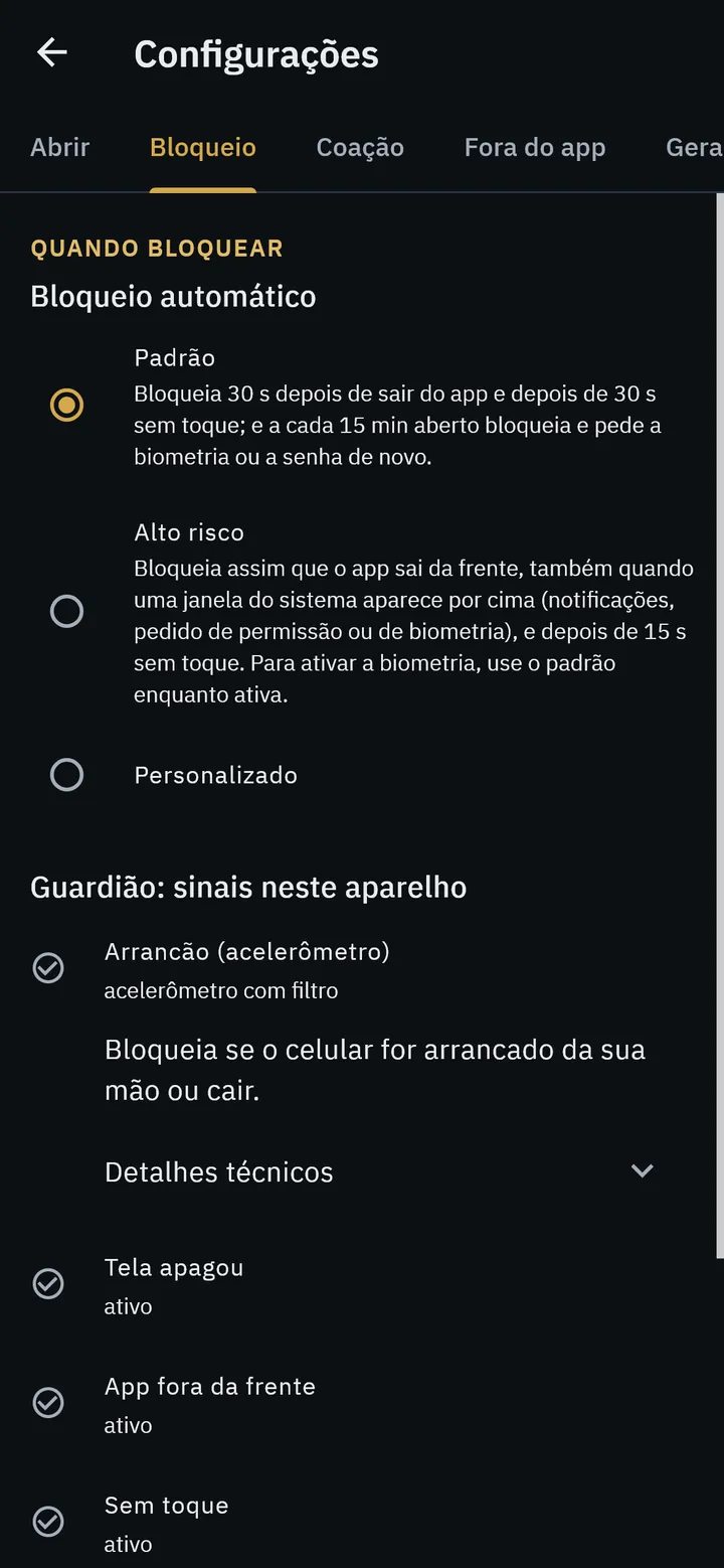 Tela de bloqueio do LaSi: bloqueio automático e os sinais do guardião, como o celular arrancado da mão.